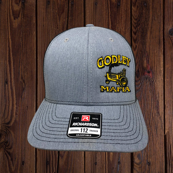 Godley Mafia Texas Tractor Embroidered Trucker Hat Cap Snapback Gray Mesh Back - Picture 2 of 7